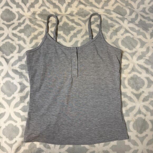 SHEIN Tops - SHEIN Gray Ribbed Henley Crop Tank Top Womens M Spaghetti Strap Stretch Cami